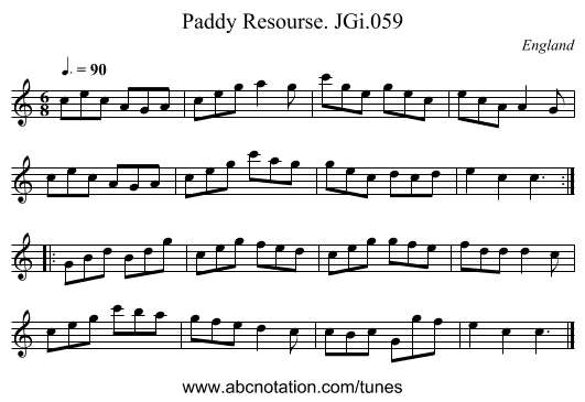 Paddy Resourse. JGi.059 - staff notation