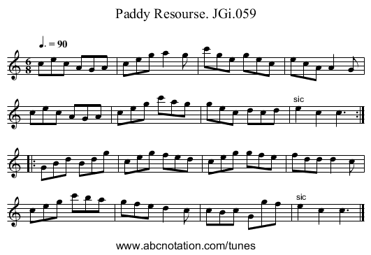 Paddy Resourse. JGi.059 - staff notation