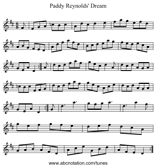 Paddy Reynolds' Dream - staff notation