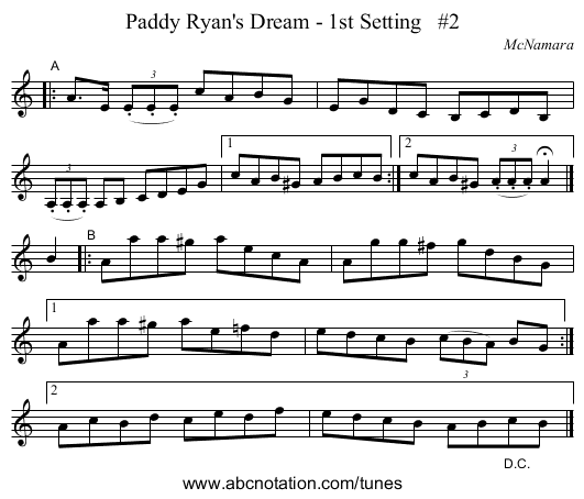 Paddy Ryan's Dream - 1st Setting   #2 - staff notation