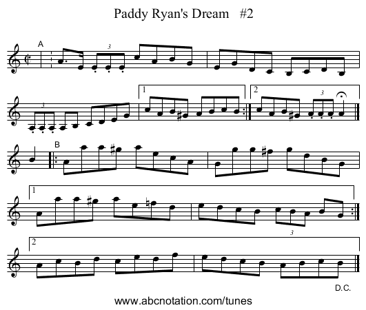 Paddy Ryan's Dream   #2 - staff notation