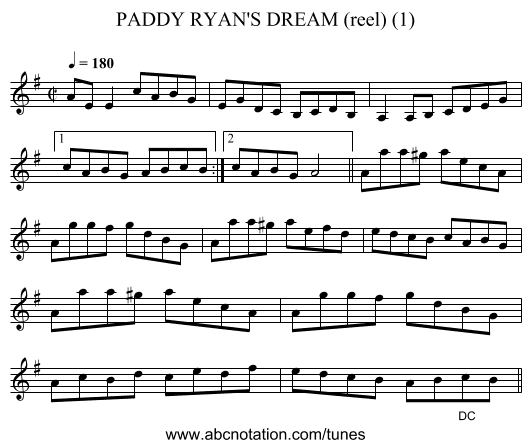 PADDY RYAN'S DREAM (reel) (1) - staff notation