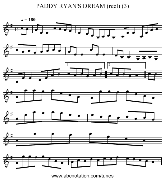 PADDY RYAN'S DREAM (reel) (3) - staff notation
