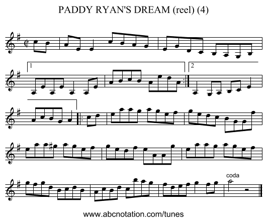 PADDY RYAN'S DREAM (reel) (4) - staff notation