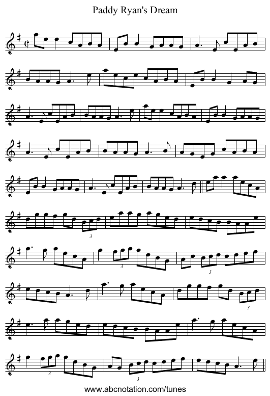 Paddy Ryan's Dream - staff notation