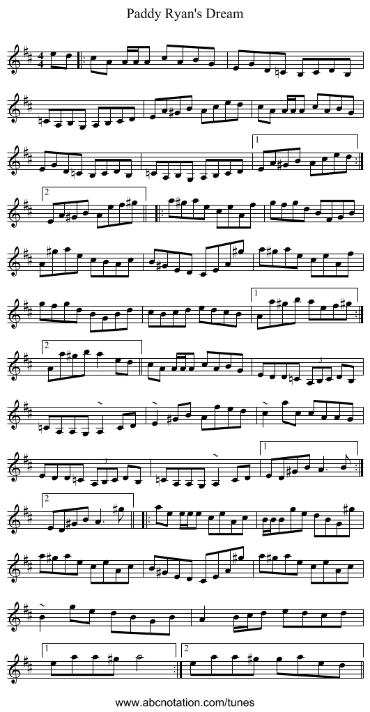 Paddy Ryan's Dream - staff notation