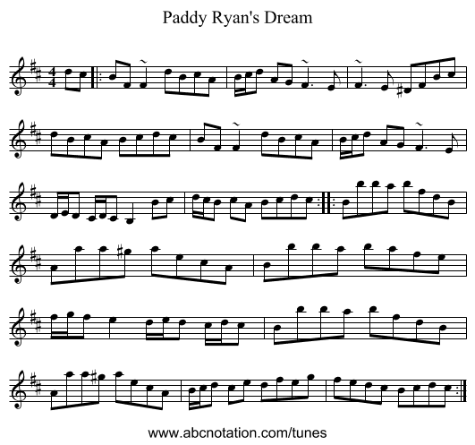 Paddy Ryan's Dream - staff notation