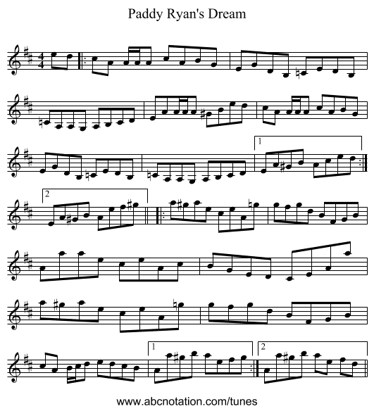 Paddy Ryan's Dream - staff notation