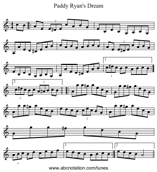 Paddy Ryan's Dream - staff notation