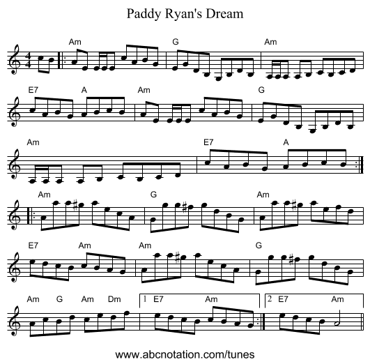 Paddy Ryan's Dream - staff notation