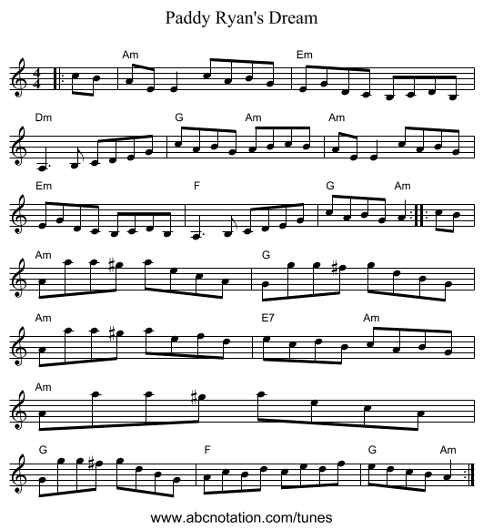 Paddy Ryan's Dream - staff notation