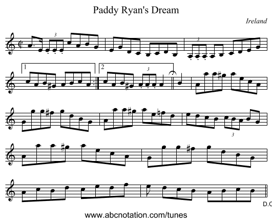 Paddy Ryan's Dream - staff notation