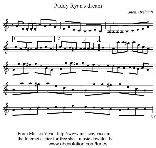 Paddy Ryan's dream - staff notation