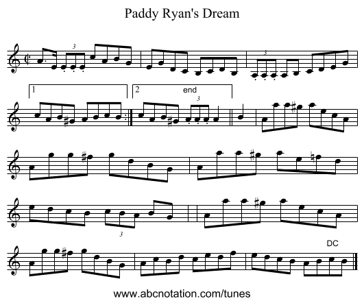 Paddy Ryan's Dream - staff notation