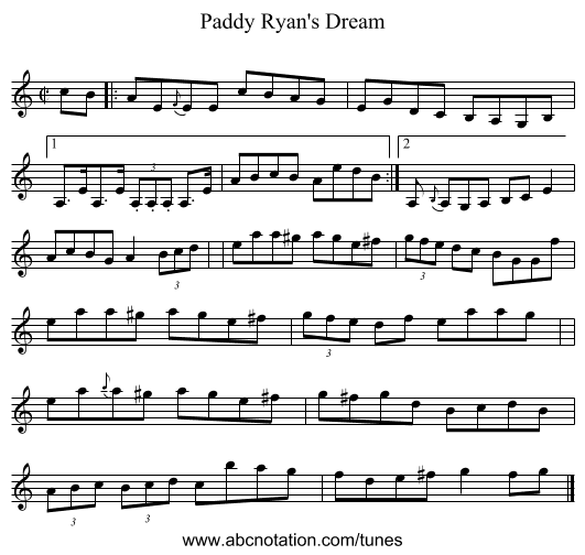 Paddy Ryan's Dream - staff notation