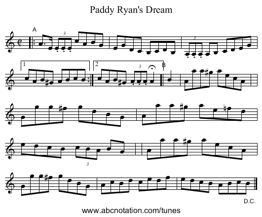 Paddy Ryan's Dream - staff notation