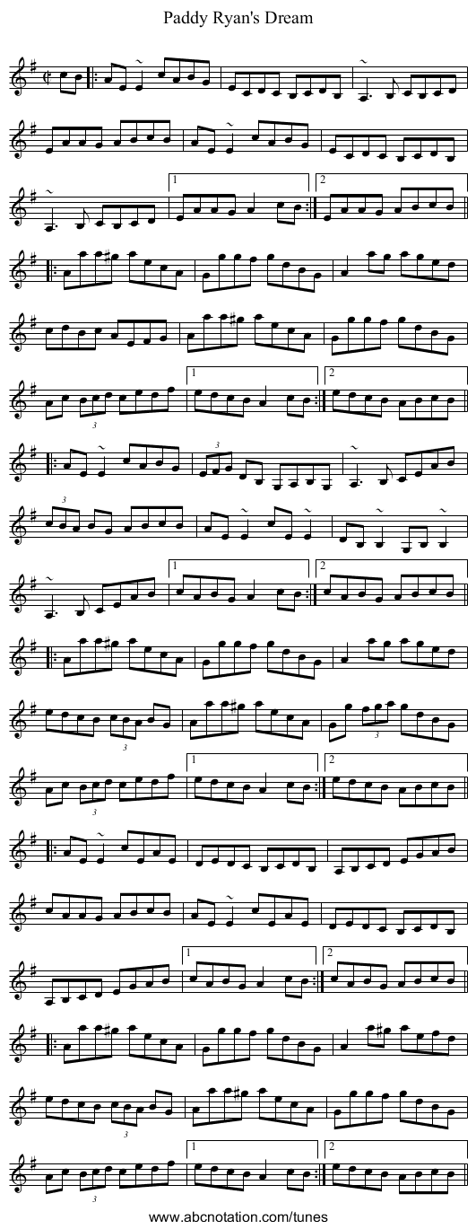 Paddy Ryan's Dream - staff notation