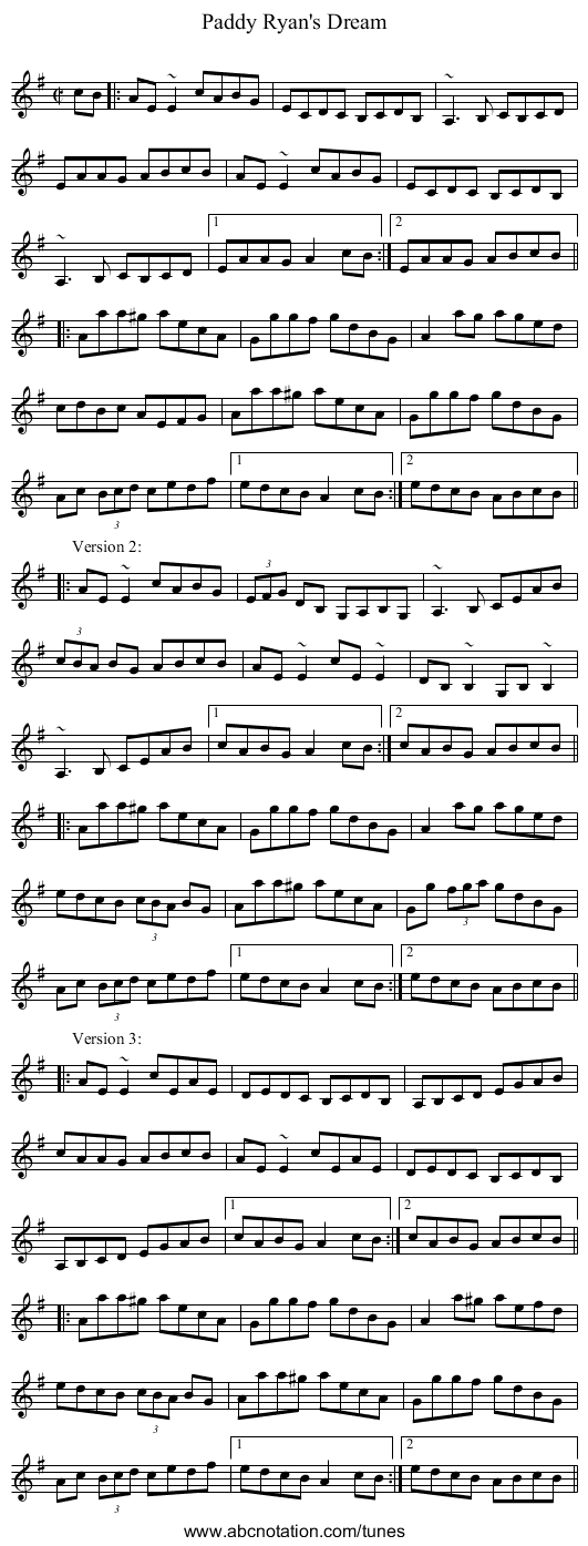 Paddy Ryan's Dream - staff notation