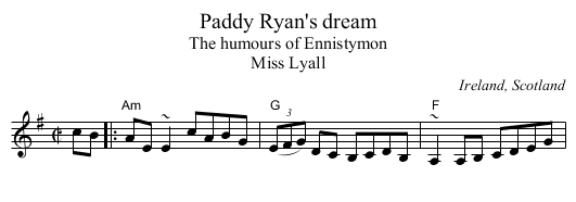 Paddy Ryan's dream - staff notation