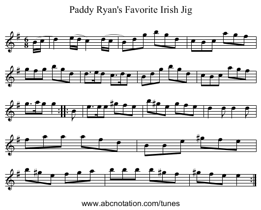 Paddy Ryan's Favorite Irish Jig - staff notation