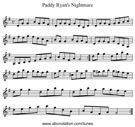 Paddy Ryan's Nightmare - staff notation