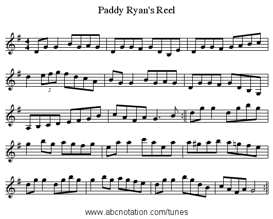 Paddy Ryan's Reel - staff notation