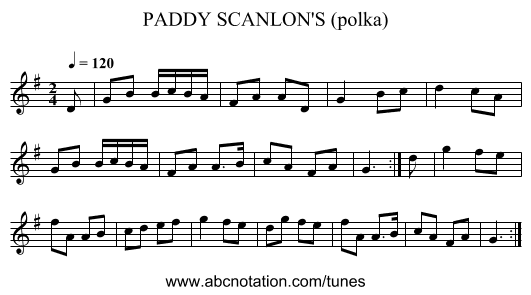 PADDY SCANLON'S (polka) - staff notation