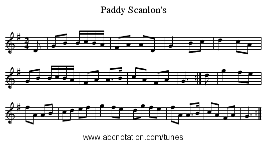 Paddy Scanlon's - staff notation