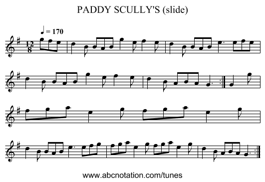 PADDY SCULLY'S (slide) - staff notation