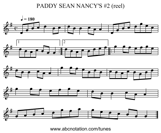 PADDY SEAN NANCY'S #2 (reel) - staff notation