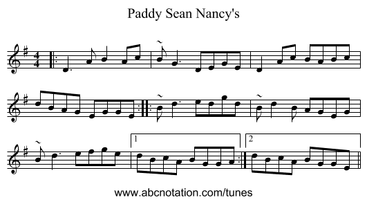 Paddy Sean Nancy's - staff notation