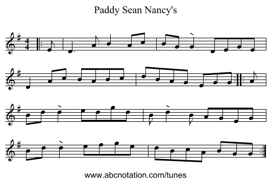 Paddy Sean Nancy's - staff notation