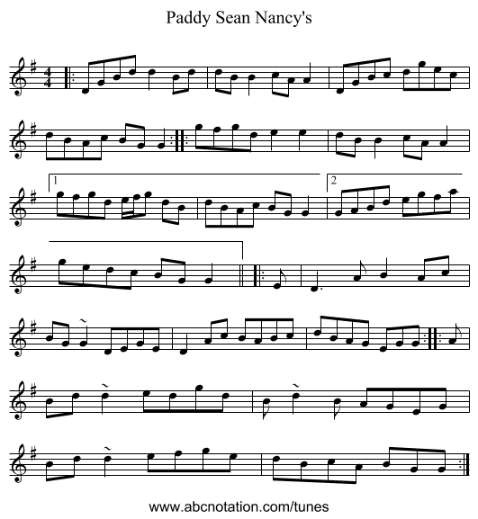 Paddy Sean Nancy's - staff notation