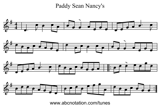 Paddy Sean Nancy's - staff notation