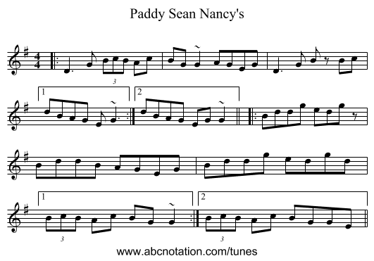 Paddy Sean Nancy's - staff notation