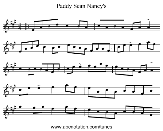 Paddy Sean Nancy's - staff notation