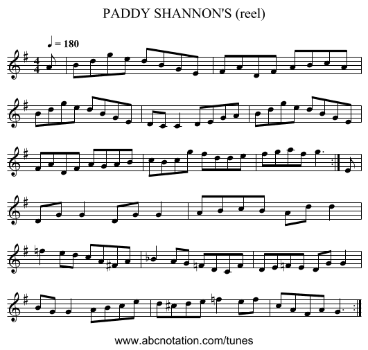 PADDY SHANNON'S (reel) - staff notation