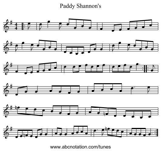 Paddy Shannon's - staff notation