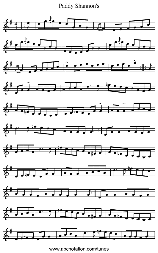 Paddy Shannon's - staff notation