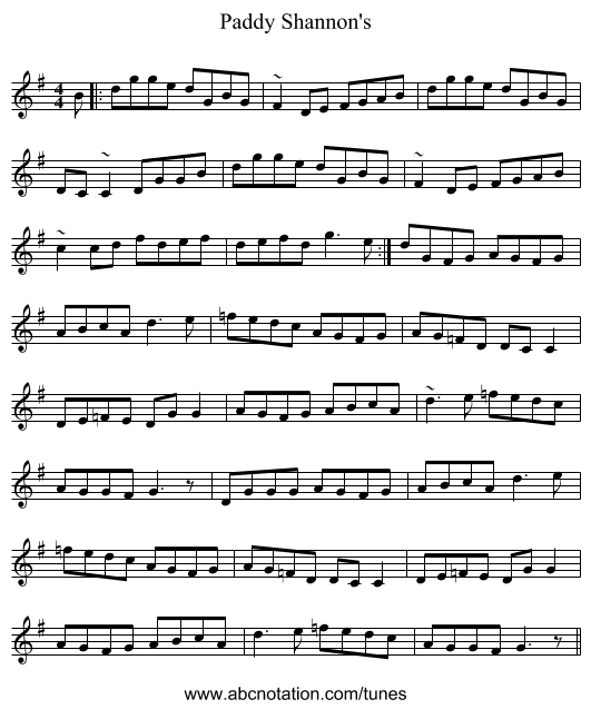 Paddy Shannon's - staff notation