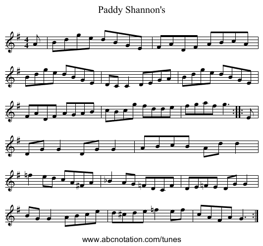 Paddy Shannon's - staff notation