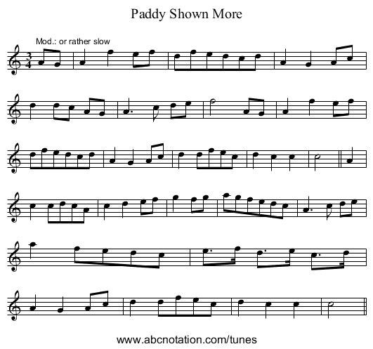 Paddy Shown More - staff notation