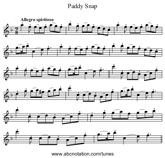 Paddy Snap - staff notation