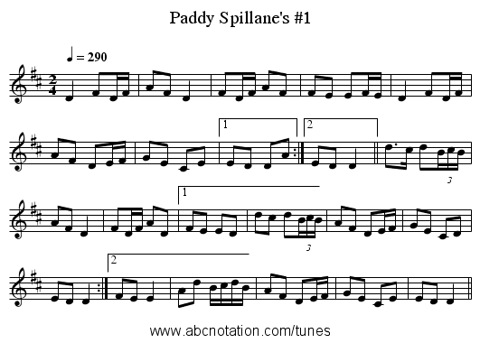 Paddy Spillane's #1 - staff notation