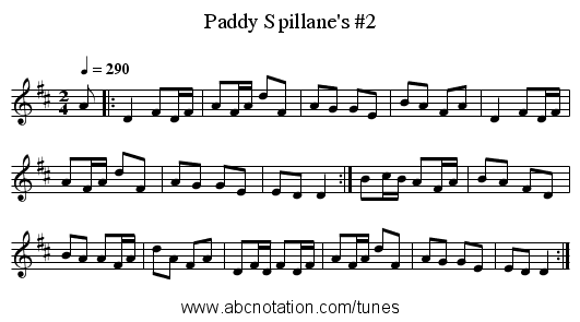 Paddy Spillane's #2 - staff notation