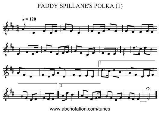 PADDY SPILLANE'S POLKA (1) - staff notation