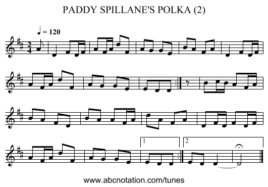 PADDY SPILLANE'S POLKA (2) - staff notation