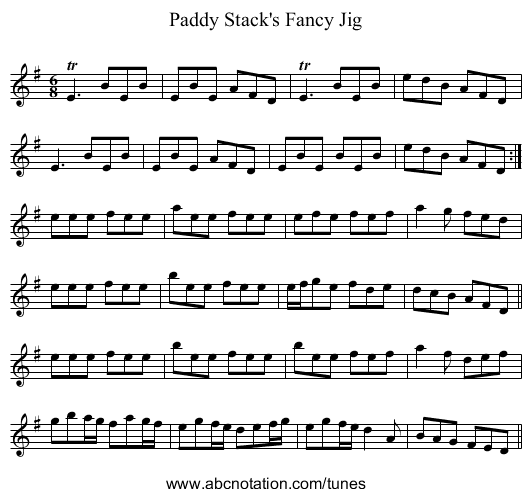 Paddy Stack's Fancy Jig - staff notation