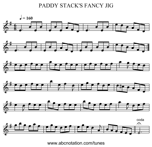 PADDY STACK'S FANCY JIG - staff notation