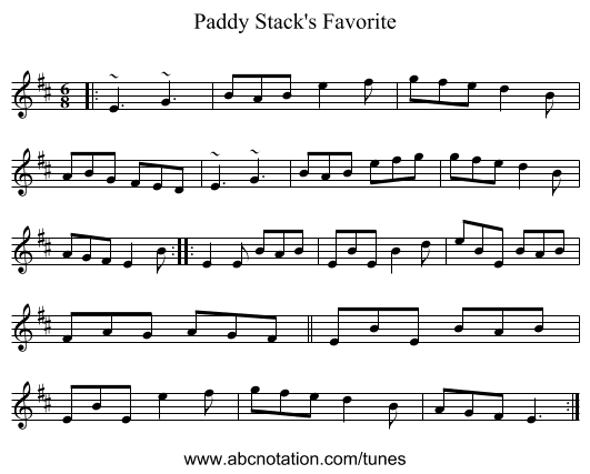 Paddy Stack's Favorite - staff notation
